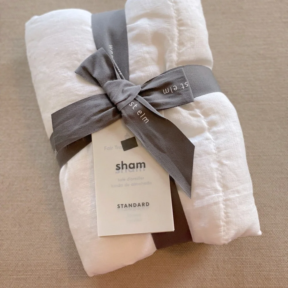WEST ELM Linen Box Stitch Quilt Standard Pillow Sham - New